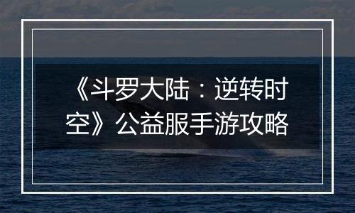 《斗罗大陆：逆转时空》公益服手游攻略