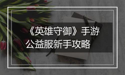 《英雄守御》手游公益服新手攻略