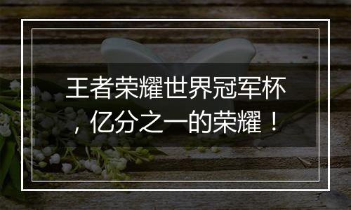 王者荣耀世界冠军杯，亿分之一的荣耀！