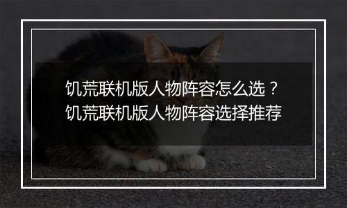 饥荒联机版人物阵容怎么选？饥荒联机版人物阵容选择推荐