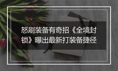 怒刷装备有奇招《全境封锁》曝出最新打装备捷径